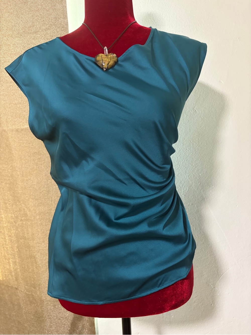 Talbots Teal Cap-Sleeve Draped Blouse